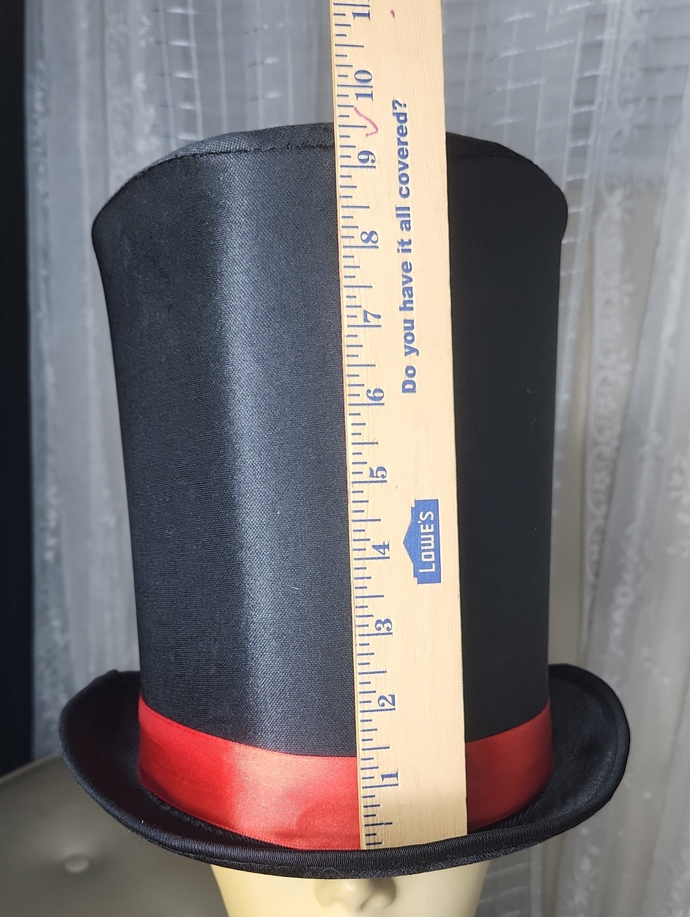 Extra Tall Mad Hatter Top Hat Black With Red Ribbon Unisex - Picture 5 of 9